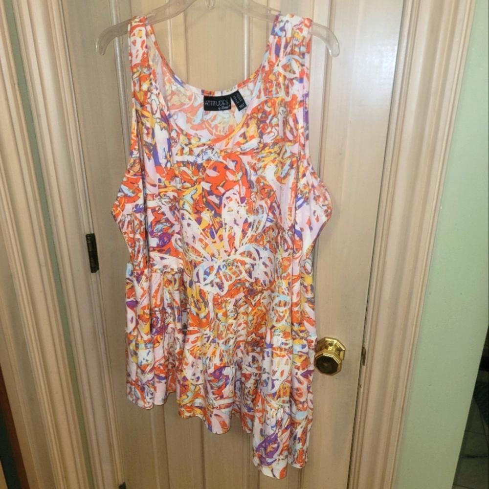 Womens Plus Sz 2X Sleeveless Bright Shirt Different Hemline Attitudes By Renee